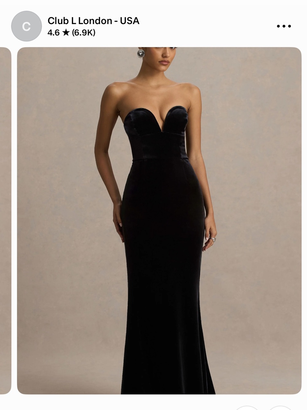 Club L London Strapless Black Velvet Sweetheart Gown